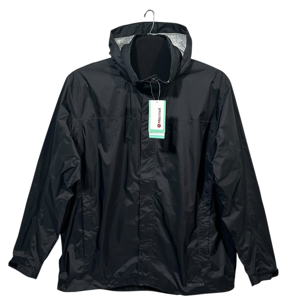Marmot Men's PreCip Eco Rain Jacket 2X Black Waterproof Nylon Hooded Full Zip